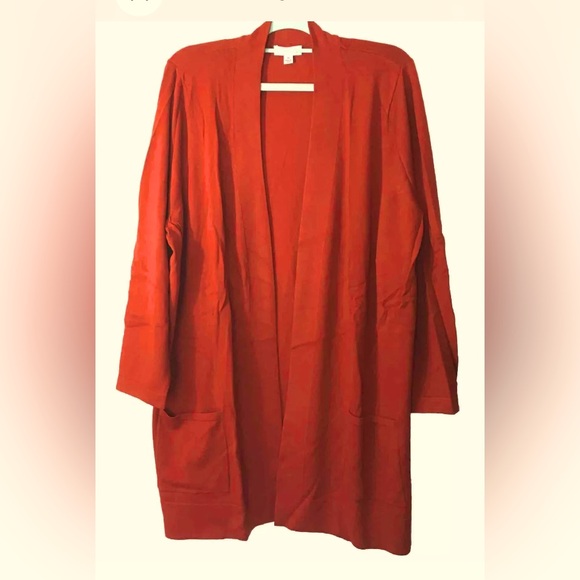 Susan Graver Cardigan Sweater Red Paprika Spice Plus 3XL Jersey Knit Open Front - Picture 1 of 3